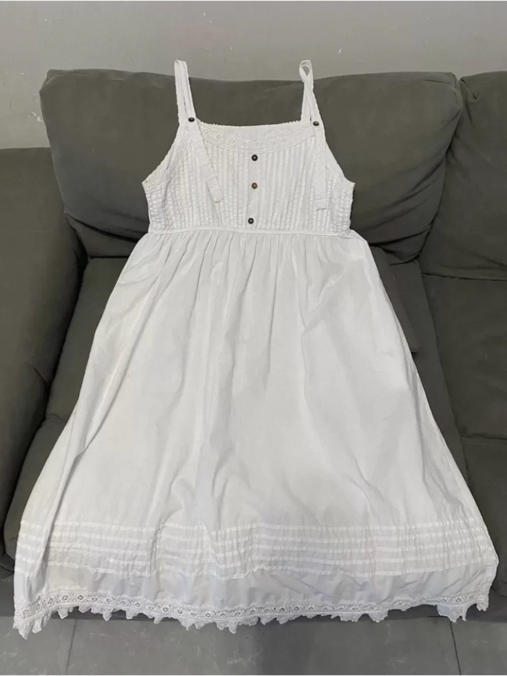 Girls White Cotton Sundress with Lace Accents